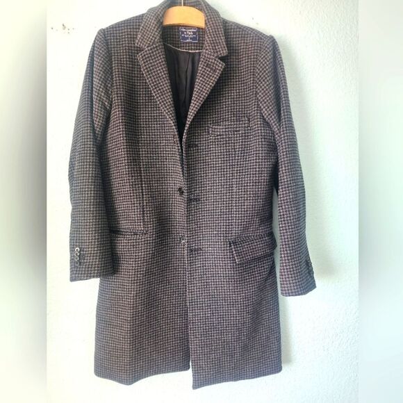 Abercrombie & Fitch Wool Blend Black and Gray Houndstooth Coat Jacket - Picture 1 of 12